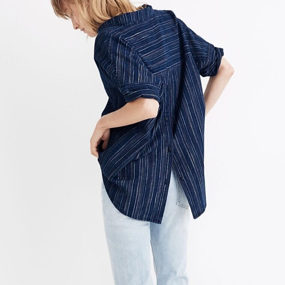 Madewell Courier Button Back Shirt In Cecile Stripe Women’s Size Small